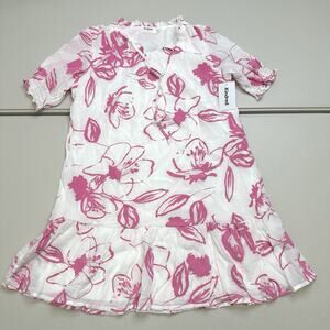 NWT Anthropologie Kindred Pink White Floral Mini Dress Size M Ruffle Details